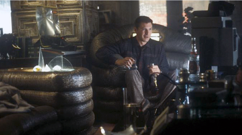 Deckard's leather suite complete with built in lighting. Story has it, it came from an LA nightclub