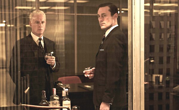 Don Draper and Roger H. Sterling prepare for a swig from their Mid century glasses