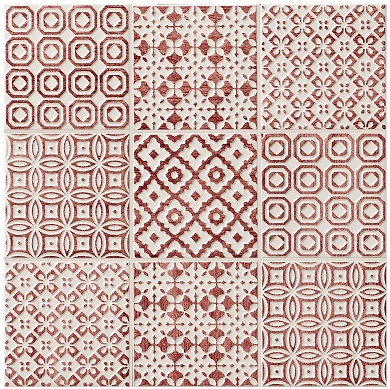 Red and white patterned tiles from Topps Tiles