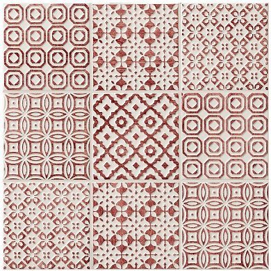 Red and white patterned tiles from Topps Tiles