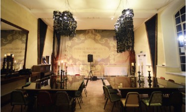 Dressing of Kilver Court’s Ballroom using reclaimed and repurposed film set props.