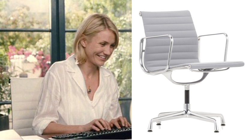 Cameron Diaz sits in a white Eames chair in The Holiday