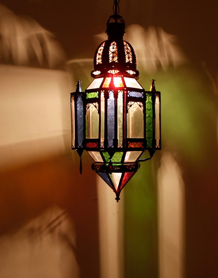 Large-Traditional-Moroccan Iron and Glass Hanging-Lantern, just one of many from Moroccan Bazaar