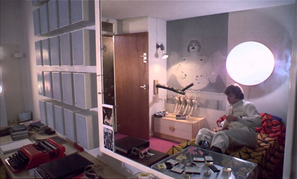 Alex's bedroom in A Clockwork Orange with typewriter seen on the left