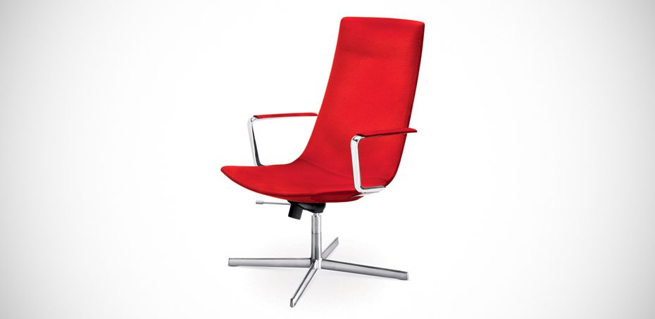 An example of a chair from the Cafita range, this one in red with a higher back. From Arper