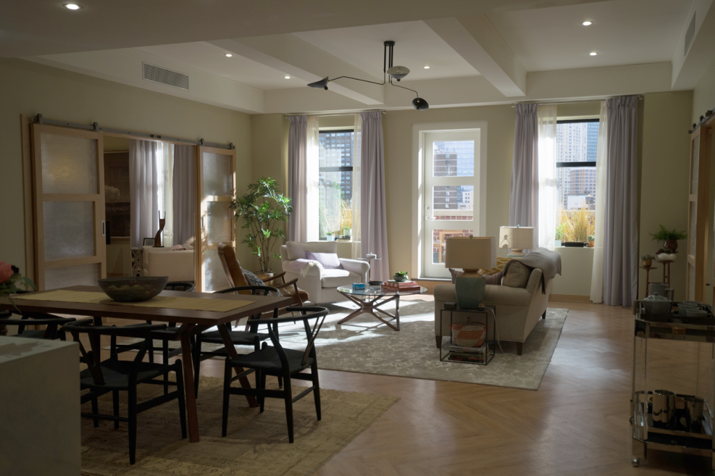 The view of of Trish Walker's apartment in Netflix Marvel's Jessica Jones. Production Designer: Loren Weeks. Art Director: Toni Barton. Set Decorator: Alison Froling. Graphic Designer: Zachary Zerlin. Photography of the set by Zachery Zerlin.