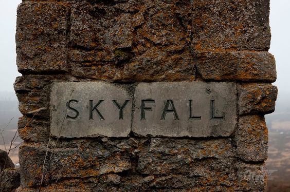 Close up of the Skyfall sign in the 2012 James Bond movie