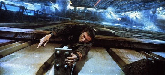 Deckard hangs on for dear life in Blade Runner rooftops in film
