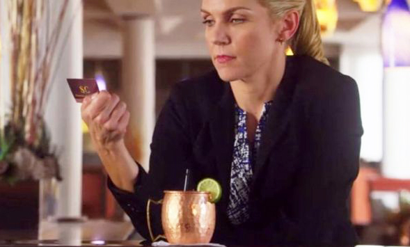 Kim Wrexler drinks a Moscow Mule from the hammered copper mugs in Better Call Saul