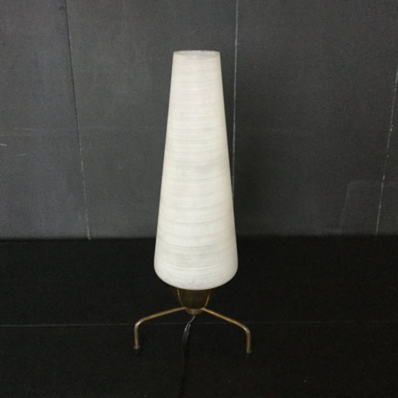 Stylish 1950s mid century table lamp, messing footed base and white opale shade. 10 inch high - The Cracked Plate