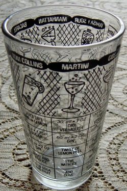 Vintage 1960s Cocktail Recipe Glass Tumbler Barware Mid Century Mad Men